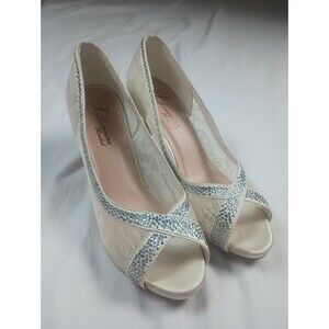 Lorraine Women Sz 8,5 Ivory Lace Sequined Bridal Wedding Evening Pumps Shoes